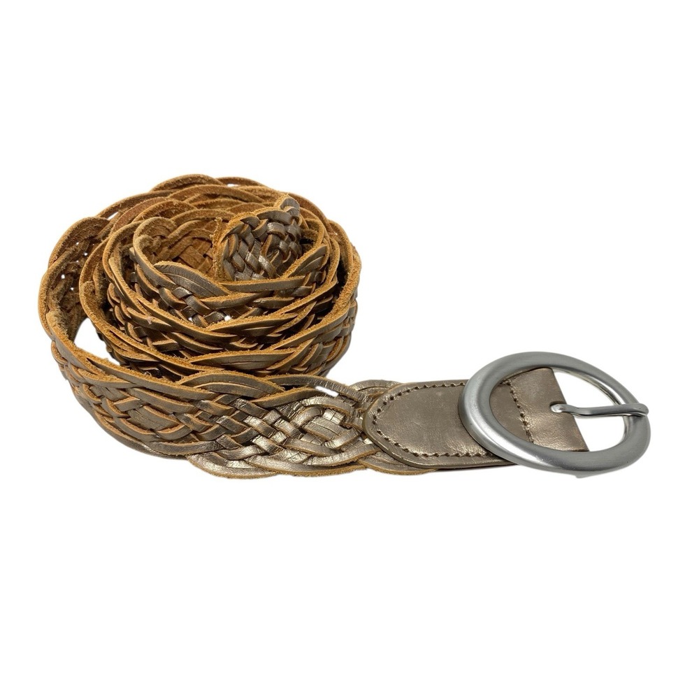 Talbots Women Metallic Gold Tone Woven Belt Size M Medium - Oval Buckle - Boho